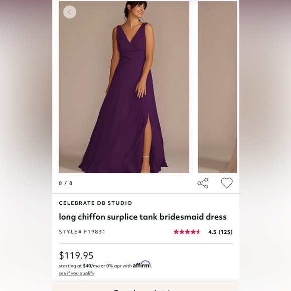 Davids Bridal | Bridesmaid Dress with Slit | Color: Plum| Size: 12 - Picture 1 of 5